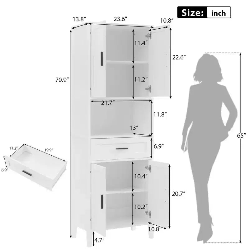 Meuble de salle de bain haut sur pied avec portes et tiroirs/étagères, meuble de rangement au sol pour salle de bain, cuisine