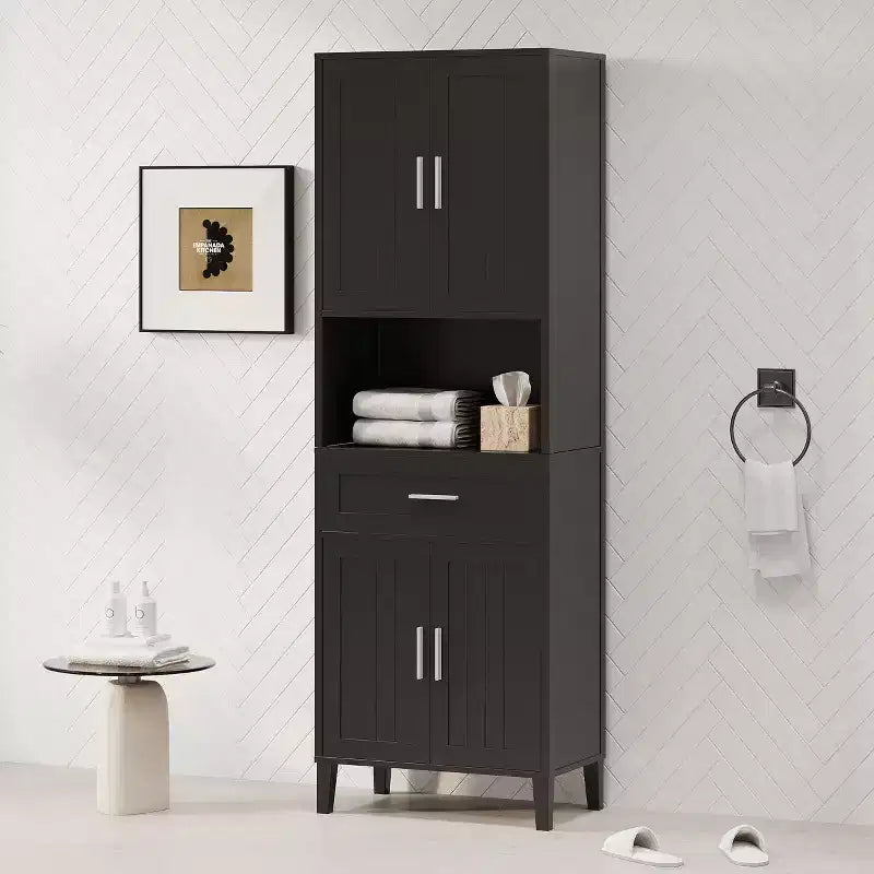Meuble de salle de bain haut sur pied avec portes et tiroirs/étagères, meuble de rangement au sol pour salle de bain, cuisine