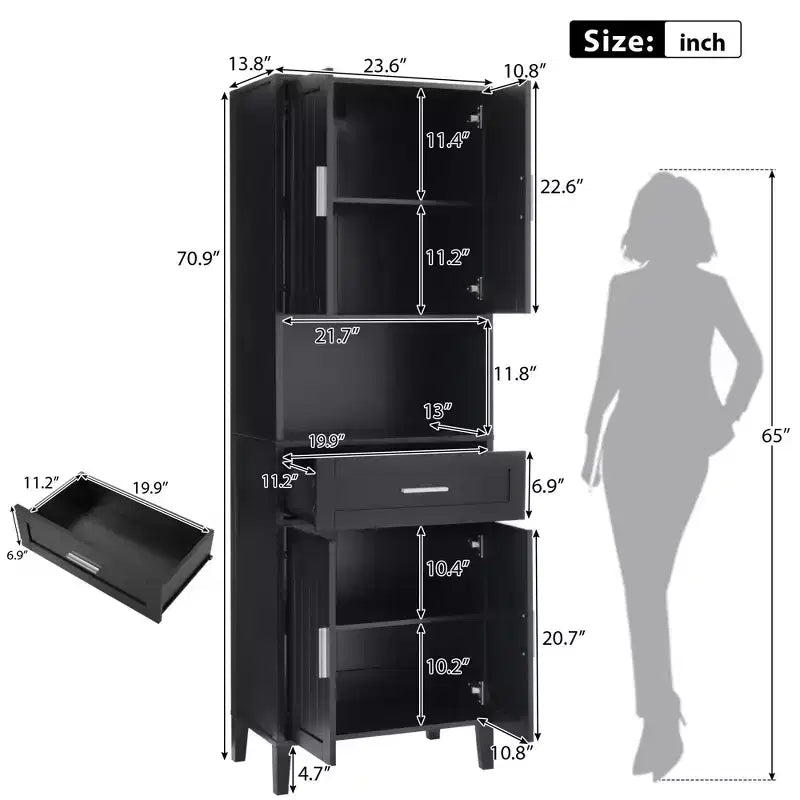 Meuble de salle de bain haut sur pied avec portes et tiroirs/étagères, meuble de rangement au sol pour salle de bain, cuisine