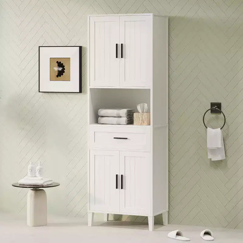 Meuble de salle de bain haut sur pied avec portes et tiroirs/étagères, meuble de rangement au sol pour salle de bain, cuisine