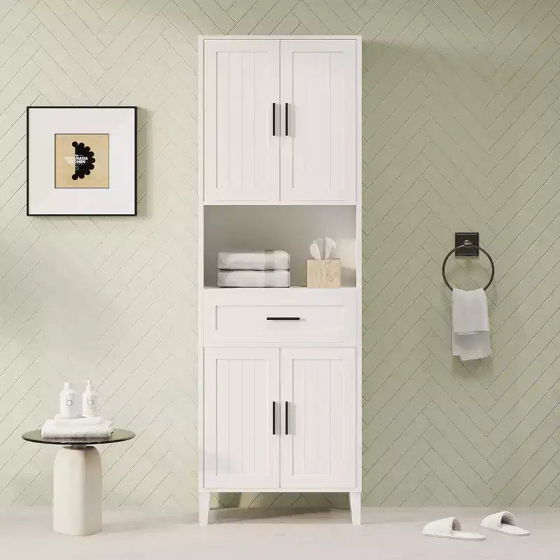 Meuble de salle de bain haut sur pied avec portes et tiroirs/étagères, meuble de rangement au sol pour salle de bain, cuisine