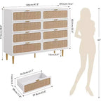 Commode à 8 tiroirs, Meuble de rangement moderne en bois pour chambre à coucher, Meuble TV de style rustique pour salon et chambre à coucher