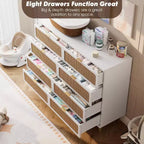 Commode à 8 tiroirs, Meuble de rangement moderne en bois pour chambre à coucher, Meuble TV de style rustique pour salon et chambre à coucher
