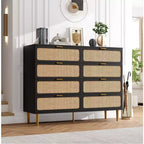 Commode à 8 tiroirs, Meuble de rangement moderne en bois pour chambre à coucher, Meuble TV de style rustique pour salon et chambre à coucher