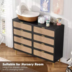 Commode à 8 tiroirs, Meuble de rangement moderne en bois pour chambre à coucher, Meuble TV de style rustique pour salon et chambre à coucher