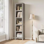 Bibliothèque Étroite 5 Niveaux Étagère de Ferme Bibliothèques en Bois Étagère Rustique Vintage Chêne pour Bureau à Domicile, Salon, Chambre à Coucher, Gris