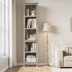 Bibliothèque Étroite 5 Niveaux Étagère de Ferme Bibliothèques en Bois Étagère Rustique Vintage Chêne pour Bureau à Domicile, Salon, Chambre à Coucher, Gris