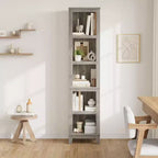 Bibliothèque Étroite 5 Niveaux Étagère de Ferme Bibliothèques en Bois Étagère Rustique Vintage Chêne pour Bureau à Domicile, Salon, Chambre à Coucher, Gris