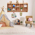Wall Cubbies Storage Organizer, 10-Cube Shelf with Hooks for Classroom and Daycare
