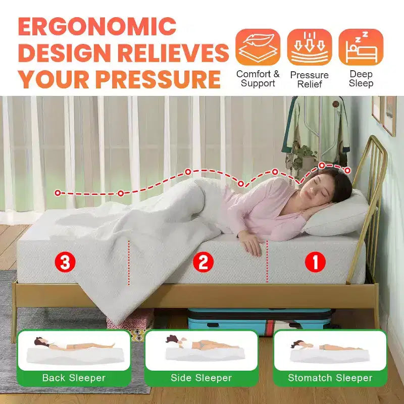 BestMassage Matelas à mémoire de forme au thé vert de 10 pouces, infusé de gel rafraîchissant, matelas à fermeté moyenne