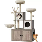 Cat Tree with Litter Box Enclosure, 2-in-1 Modern Cat Tower with Hammock and Scratching Posts