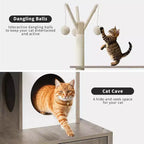 Arbre à chat avec niche pour litière, tour à chat moderne 2-en-1 avec hamac et poteaux à griffer