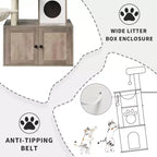 Arbre à chat avec niche pour litière, tour à chat moderne 2-en-1 avec hamac et poteaux à griffer