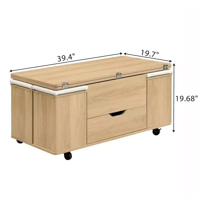 Table basse relevable moderne et fonctionnelle avec rangement caché et tabourets, ensemble de table basse élégant pour salon, bureau