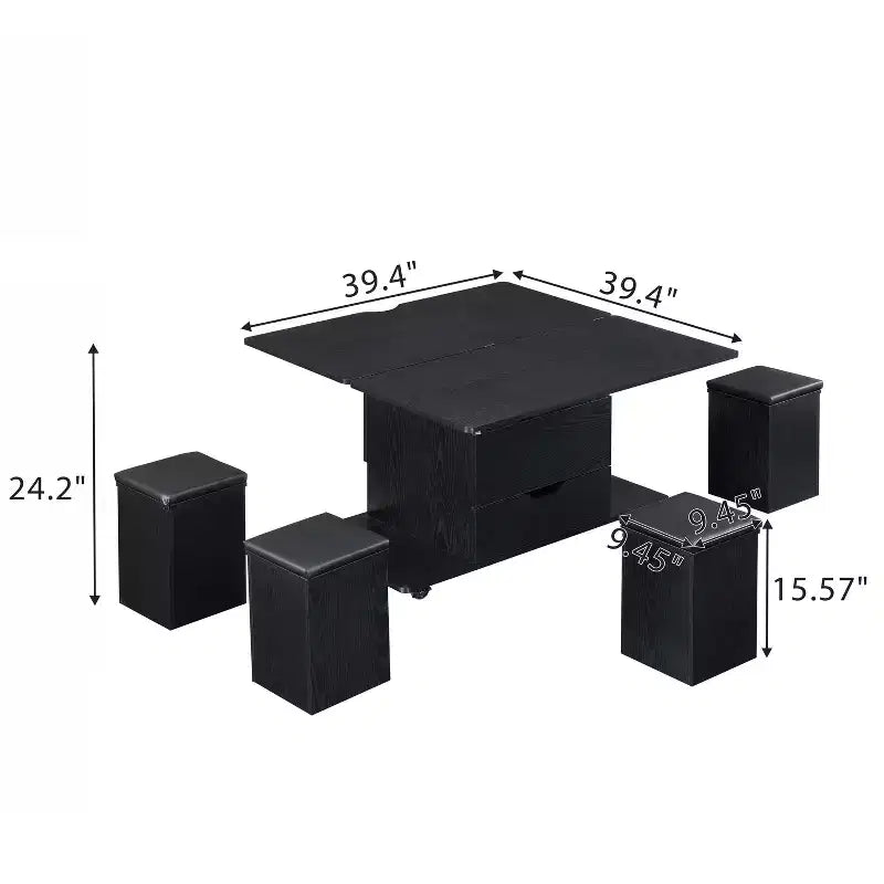 Table basse relevable moderne et fonctionnelle avec rangement caché et tabourets, ensemble de table basse élégant pour salon, bureau