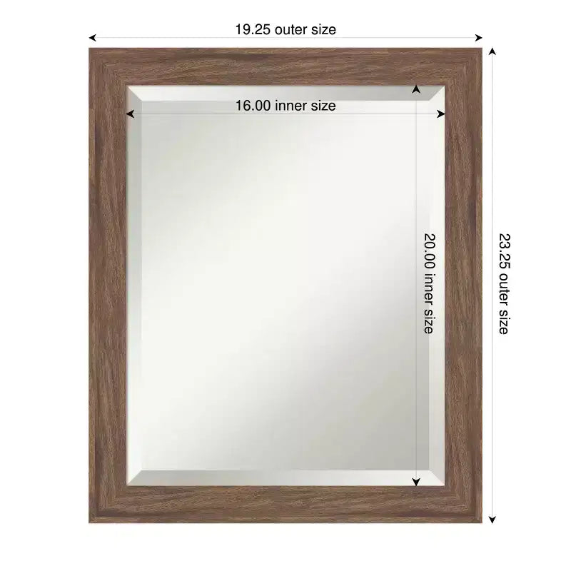 Miroir Mural de Salle de Bain Encadré à Bords Biseautés Étroits Marron Moyen Pia Amanti Art