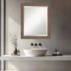 Miroir Mural de Salle de Bain Encadré à Bords Biseautés Étroits Marron Moyen Pia Amanti Art