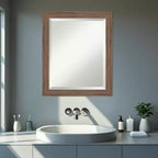 Miroir Mural de Salle de Bain Encadré à Bords Biseautés Étroits Marron Moyen Pia Amanti Art