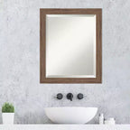 Miroir Mural de Salle de Bain Encadré à Bords Biseautés Étroits Marron Moyen Pia Amanti Art