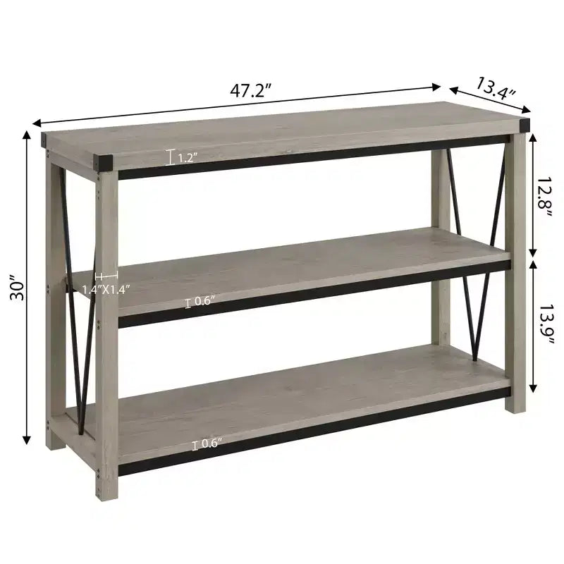 Console d'entrée, Console rustique avec grand espace de rangement, Console industrielle pour entrée avec 3 étagères ouvertes, Tables d'entrée pour salon