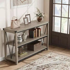 Console d'entrée, Console rustique avec grand espace de rangement, Console industrielle pour entrée avec 3 étagères ouvertes, Tables d'entrée pour salon