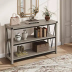 Console d'entrée, Console rustique avec grand espace de rangement, Console industrielle pour entrée avec 3 étagères ouvertes, Tables d'entrée pour salon