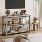 Console d'entrée, Console rustique avec grand espace de rangement, Console industrielle pour entrée avec 3 étagères ouvertes, Tables d'entrée pour salon