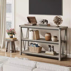 Console d'entrée, Console rustique avec grand espace de rangement, Console industrielle pour entrée avec 3 étagères ouvertes, Tables d'entrée pour salon