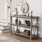 Console d'entrée, Console rustique avec grand espace de rangement, Console industrielle pour entrée avec 3 étagères ouvertes, Tables d'entrée pour salon