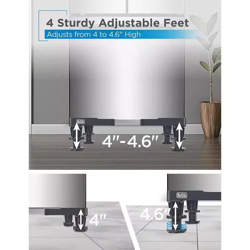 Pied support réglable BLACK+DECKER, base compacte 4H avec patins anti-vibrations, cadre en acier inoxydable, supporte 317 kg, BWS16, noir