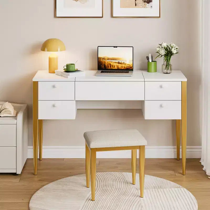 Petite Coiffeuse avec Miroir LED, Ensemble Table de Maquillage avec Plateau Relevable et Tiroirs pour Chambre