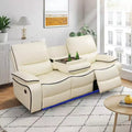 MAYEERTY Power Reclining Sofa, Electric 3-Seat Leather Recliner with USB Charging, Reversible Table & LED Lighting for Living Room, Off-White