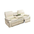 Canapé inclinable électrique, fauteuil inclinable en cuir 3 places électrique avec chargement USB, table réversible et éclairage LED pour salon, blanc cassé