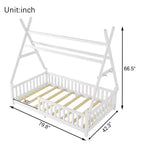 Cadre de lit en forme de maison double/complet avec clôture et lumières décoratives, lit étudiant moderne pour chambre à coucher, chambre d'enfants, salles de jeux