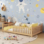 Cadre de lit en forme de maison double/complet avec clôture et lumières décoratives, lit étudiant moderne pour chambre à coucher, chambre d'enfants, salles de jeux