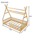 Cadre de lit en forme de maison double/complet avec clôture et lumières décoratives, lit étudiant moderne pour chambre à coucher, chambre d'enfants, salles de jeux