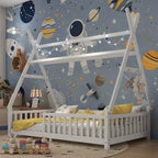 Cadre de lit en forme de maison double/complet avec clôture et lumières décoratives, lit étudiant moderne pour chambre à coucher, chambre d'enfants, salles de jeux