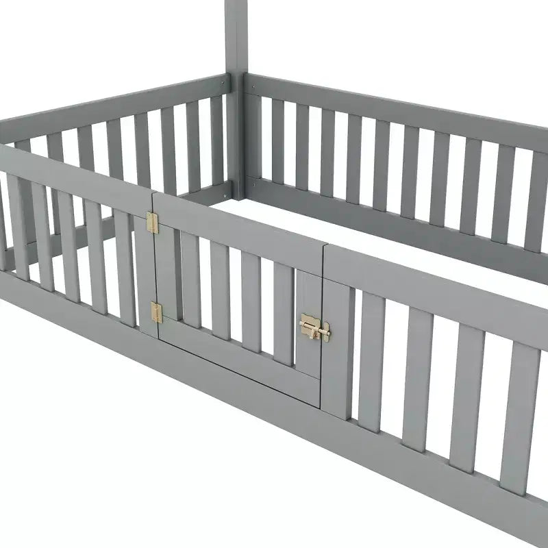 Lit cabane pour enfants, lit Montessori en bois avec barrière et porte, lit cabane complet avec toit pour filles et garçons