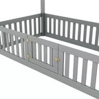 Lit cabane pour enfants, lit Montessori en bois avec barrière et porte, lit cabane complet avec toit pour filles et garçons