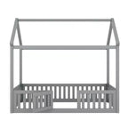 Lit cabane pour enfants, lit Montessori en bois avec barrière et porte, lit cabane complet avec toit pour filles et garçons