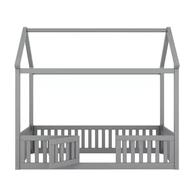 Lit cabane pour enfants, lit Montessori en bois avec barrière et porte, lit cabane complet avec toit pour filles et garçons