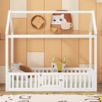 Lit cabane pour enfants, lit Montessori en bois avec barrière et porte, lit cabane complet avec toit pour filles et garçons