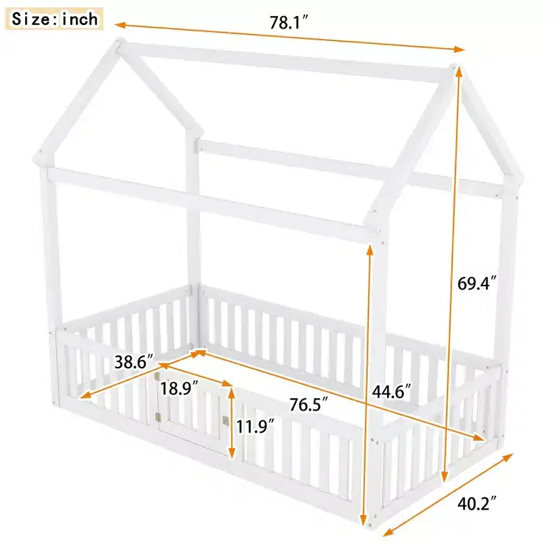 Lit cabane pour enfants, lit Montessori en bois avec barrière et porte, lit cabane complet avec toit pour filles et garçons