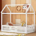 Lit cabane pour enfants, lit Montessori en bois avec barrière et porte, lit cabane complet avec toit pour filles et garçons