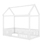 Lit cabane pour enfants, lit Montessori en bois avec barrière et porte, lit cabane complet avec toit pour filles et garçons