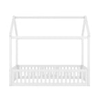 Lit cabane pour enfants, lit Montessori en bois avec barrière et porte, lit cabane complet avec toit pour filles et garçons