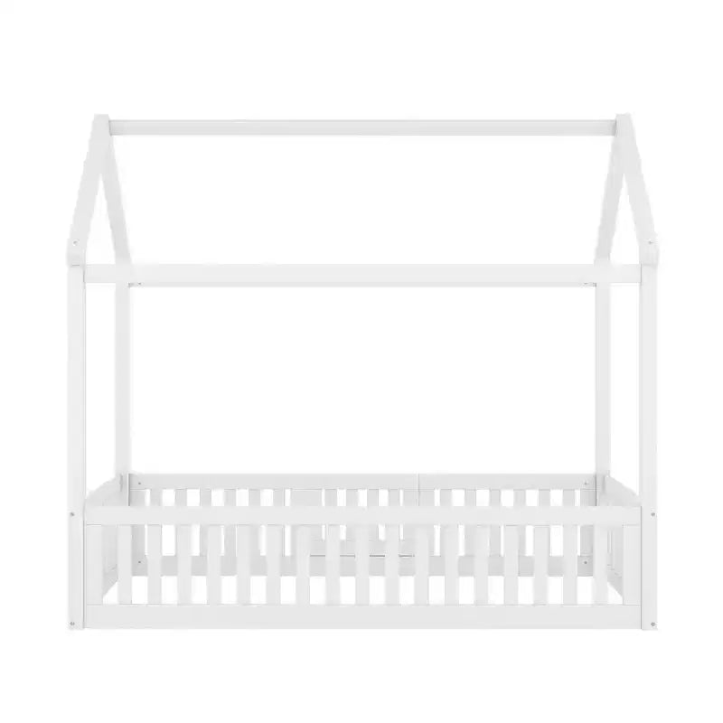 Lit cabane pour enfants, lit Montessori en bois avec barrière et porte, lit cabane complet avec toit pour filles et garçons