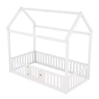 Lit cabane pour enfants, lit Montessori en bois avec barrière et porte, lit cabane complet avec toit pour filles et garçons