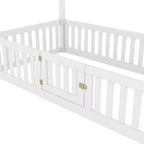 Lit cabane pour enfants, lit Montessori en bois avec barrière et porte, lit cabane complet avec toit pour filles et garçons