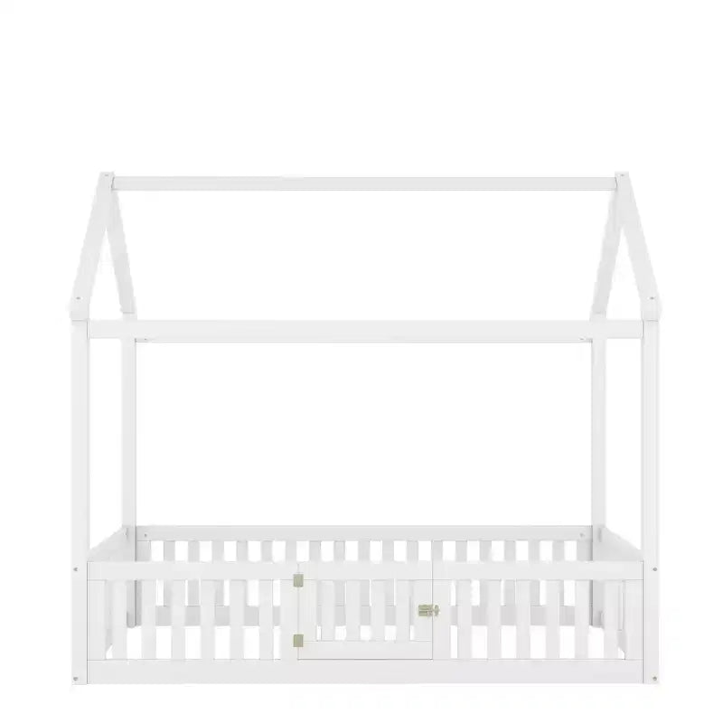 Lit cabane pour enfants, lit Montessori en bois avec barrière et porte, lit cabane complet avec toit pour filles et garçons